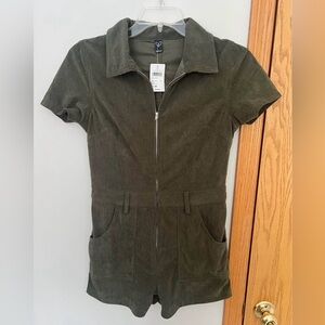 Windsor Olive Corduroy Zip-Up Jumpsuit